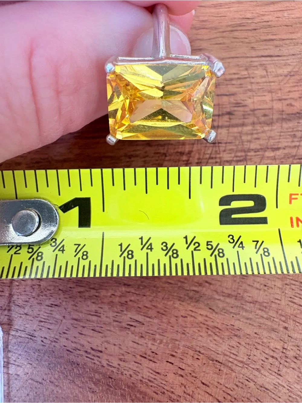 Vintage Yellow Crystal Cocktail Rectangle Ring - Size 7
